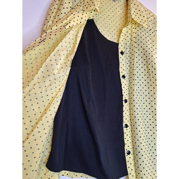 REBECCA MALONE Butter Yellow Polka Dot Button Up Shirt w/Cami Women's Sz 2x Vtg - Picture 6 of 9
